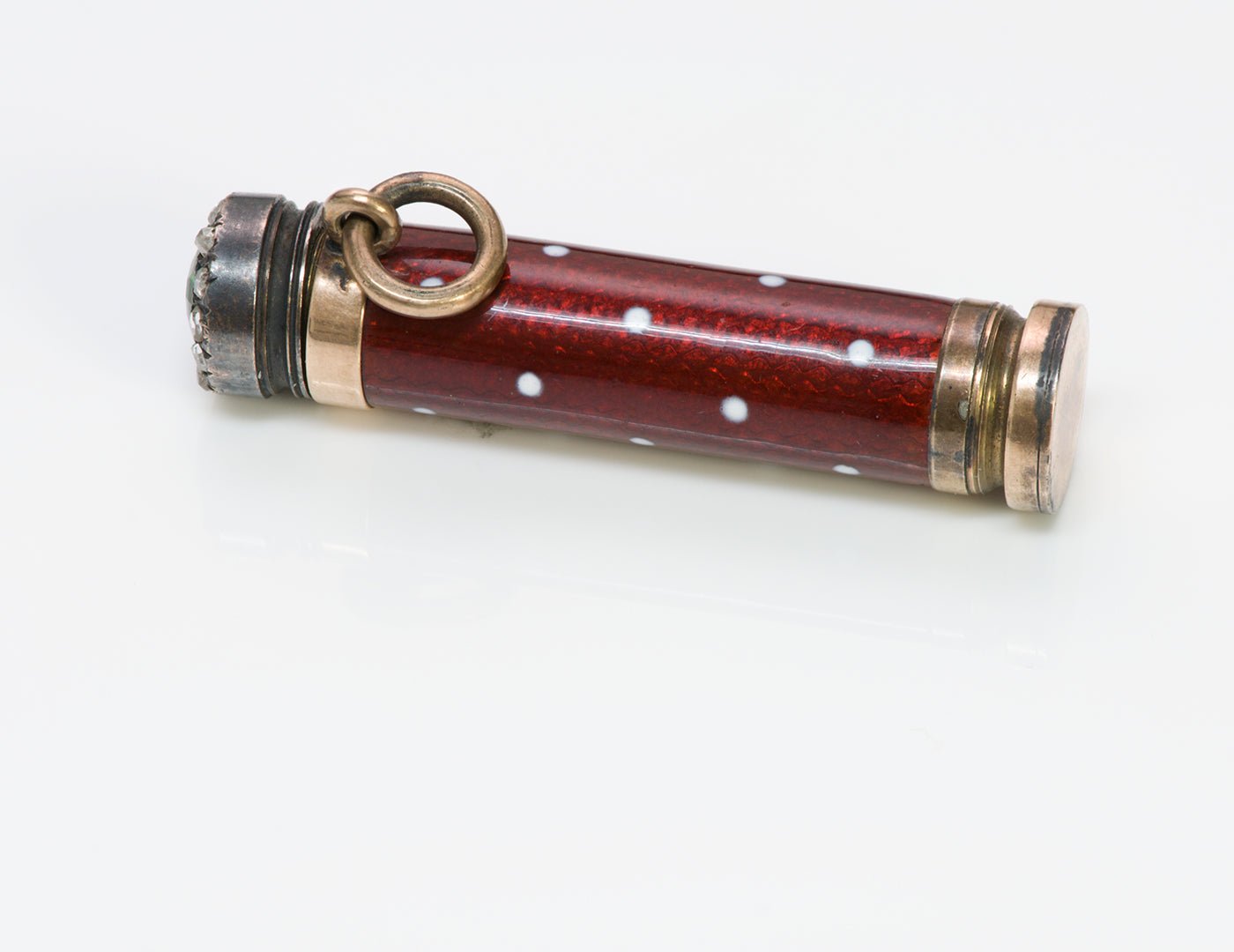 Antique Enamel Diamond Peridot Silver & Gold Telescopic Pencil Fob