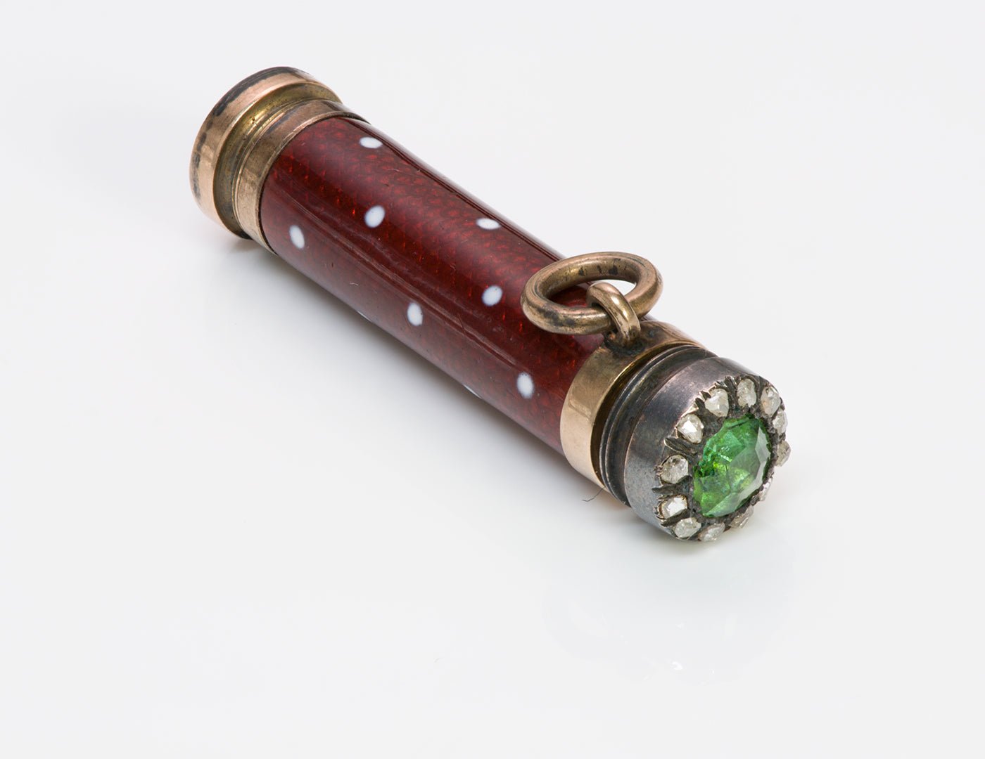 Antique Enamel Diamond Peridot Silver & Gold Telescopic Pencil Fob
