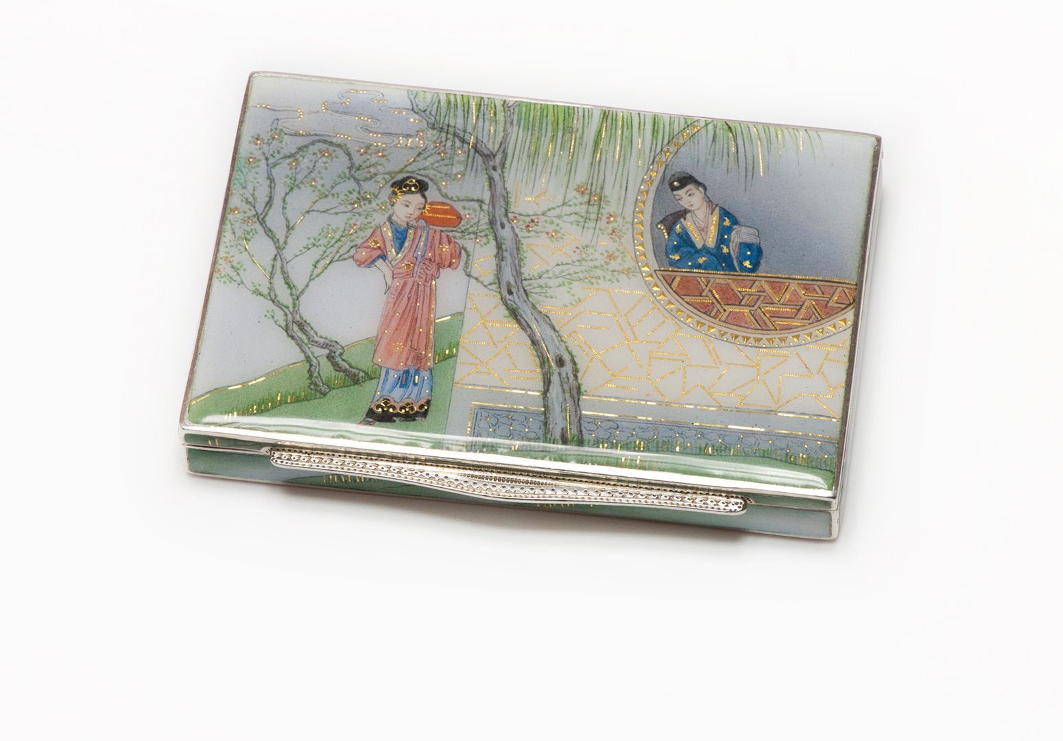 Antique Enamel Scene Silver Case Box Austrian