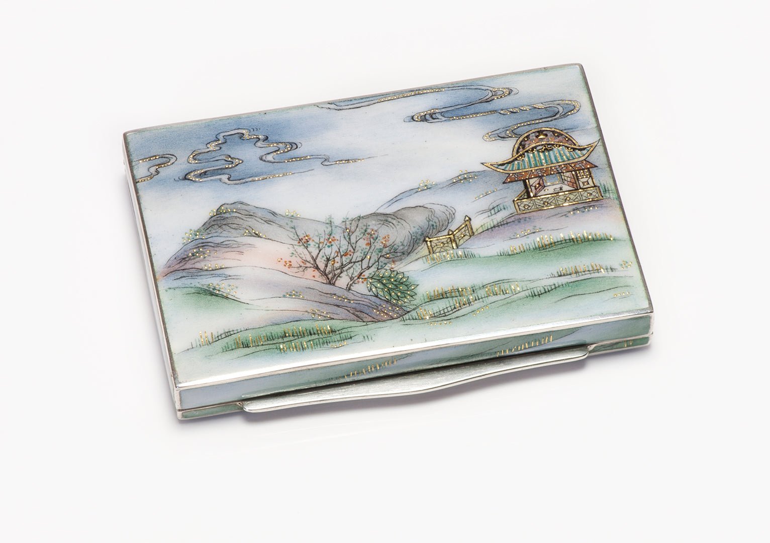 Antique Enamel Scene Silver Case Box Austrian