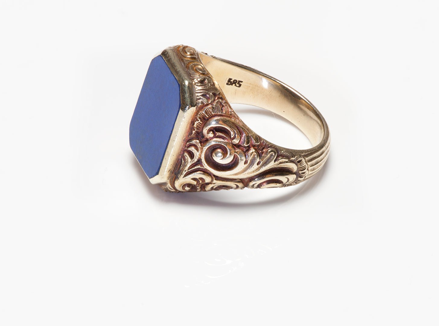 Antique Engraved Gold Lapis Men's Ring