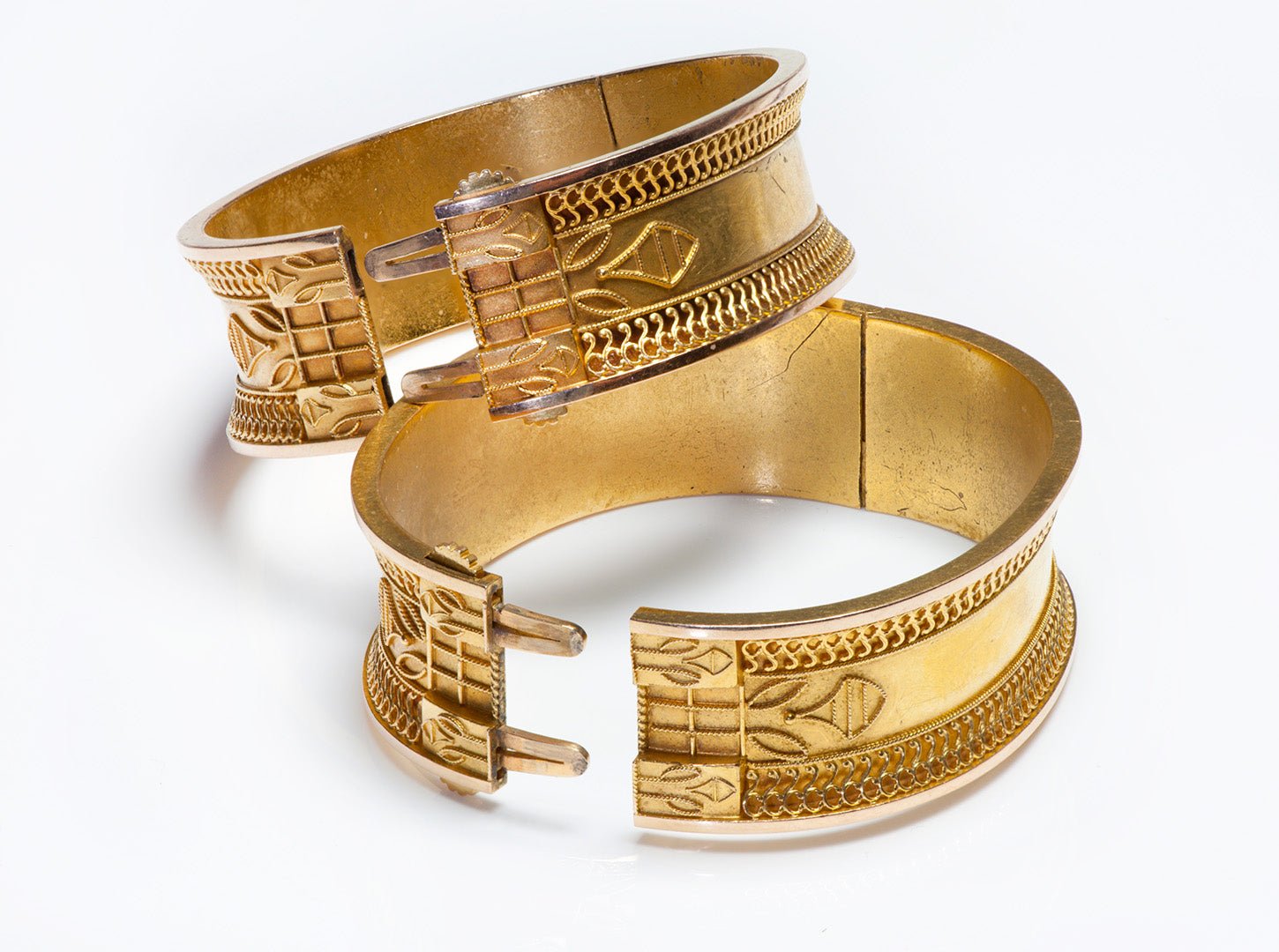 Antique Etruscan Revival Pair of Gold Bangles