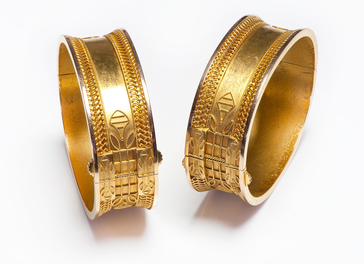 Antique Etruscan Revival Pair of Gold Bangles