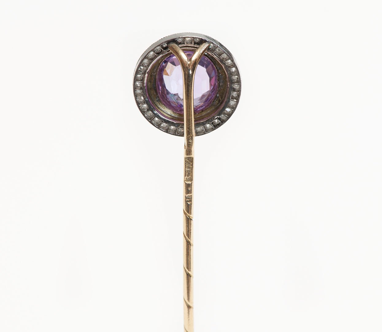 Antique Faberge 18K Gold Platinum Tourmaline Diamond Enamel Stick Pin