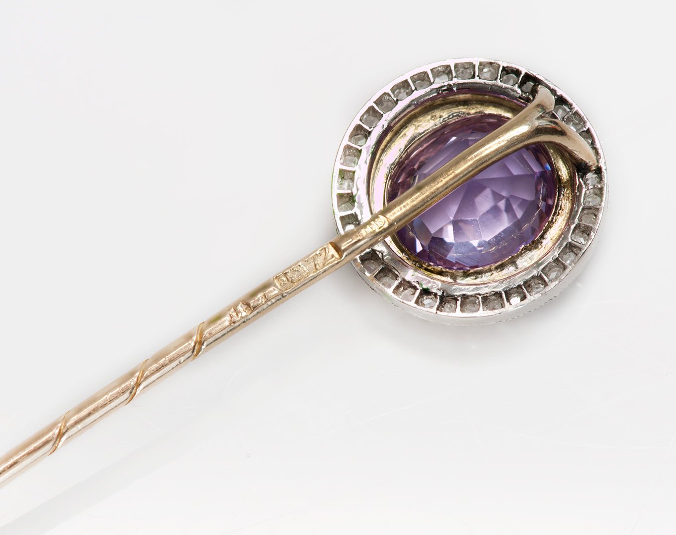 Antique Faberge 18K Gold Platinum Tourmaline Diamond Enamel Stick Pin