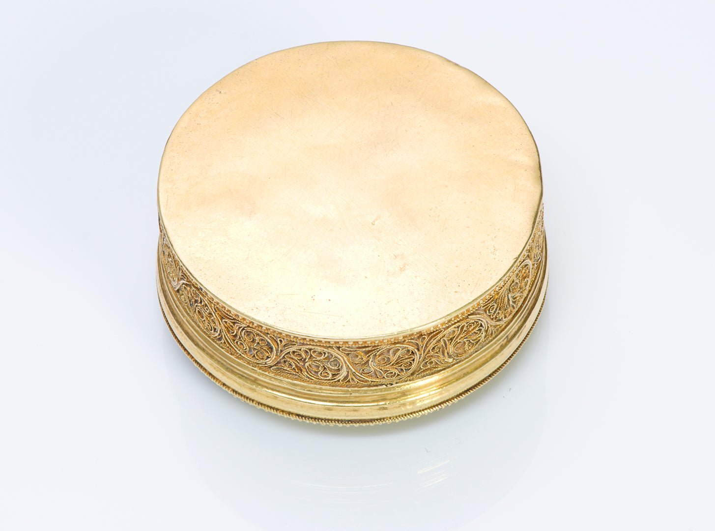 Antique Filigree Gold Box with Painted Portrait Porcelain Miniature