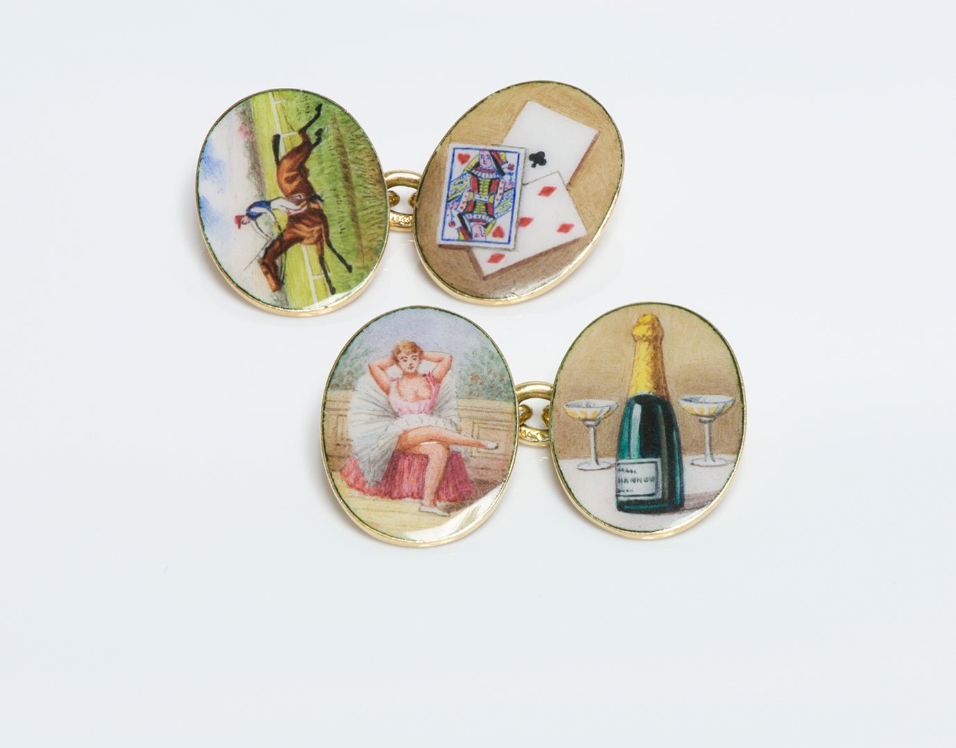 Antique Four Vices 18K Gold Enamel Cufflinks WJH