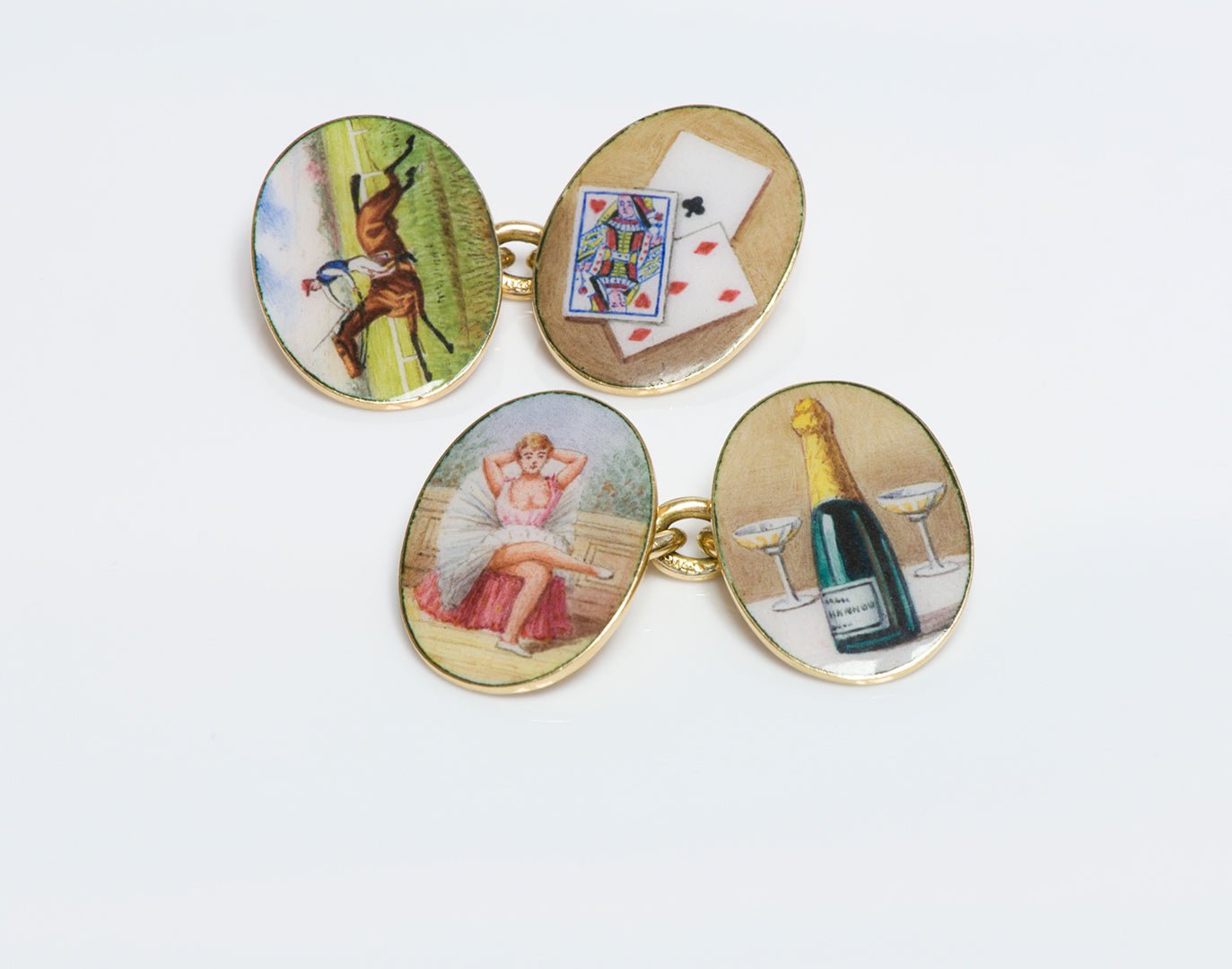 Antique Four Vices 18K Gold Enamel Cufflinks WJH