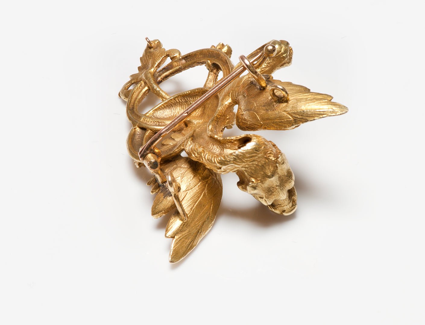 Antique French 18K Gold & Diamond Griffin Pendant Brooch