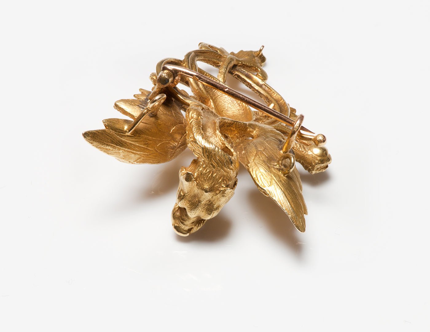 Antique French 18K Gold & Diamond Griffin Pendant Brooch
