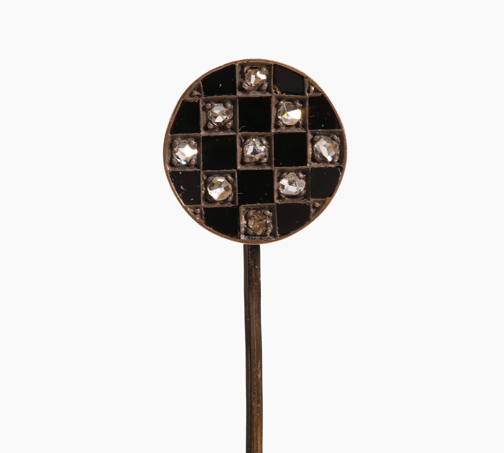 Antique French 18K Gold Onyx Rose Cut Diamond Stick Pin