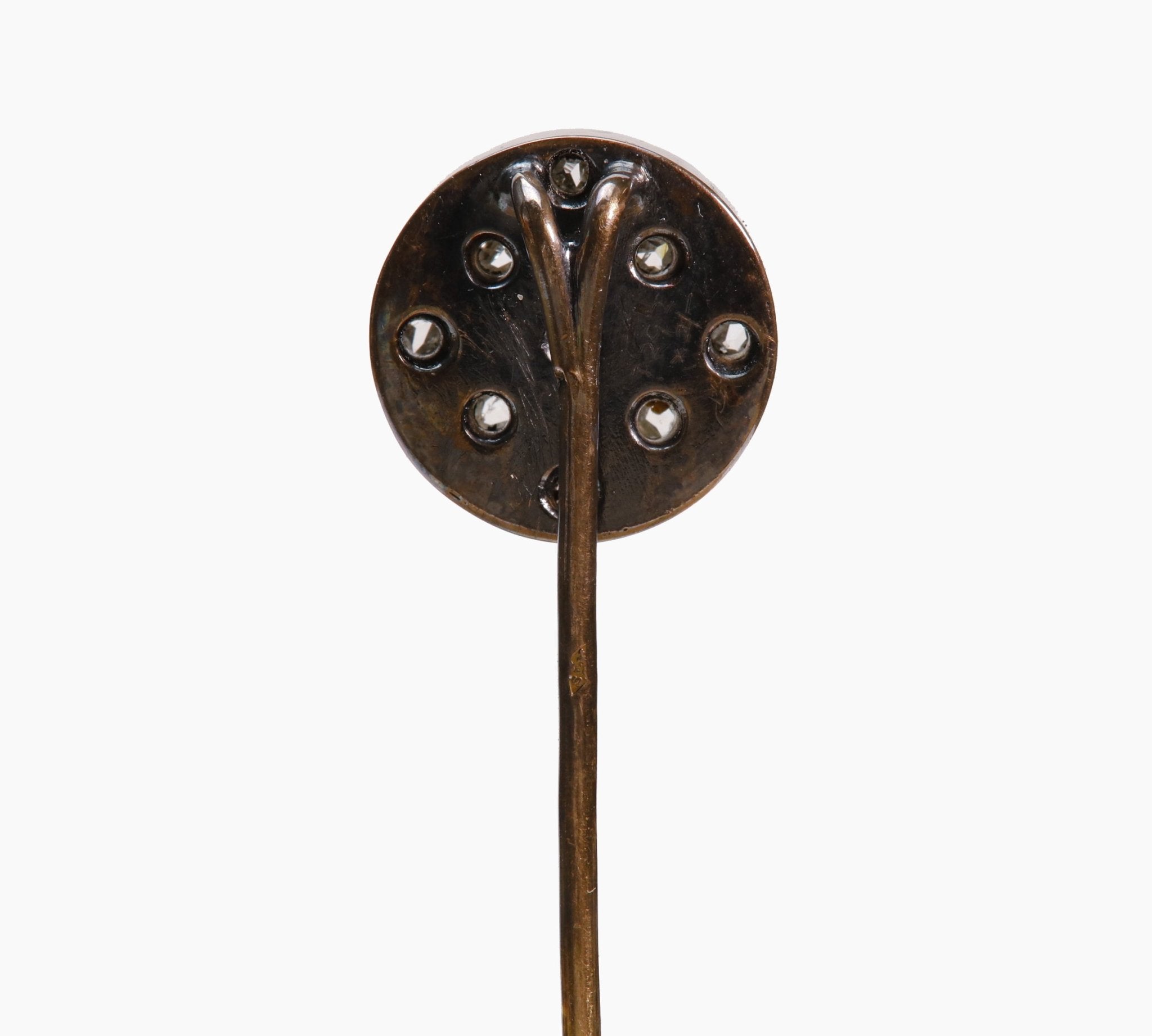 Antique French 18K Gold Onyx Rose Cut Diamond Stick Pin
