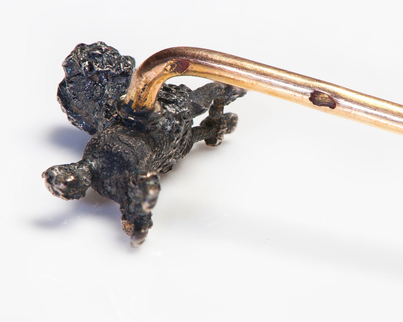Antique French 18K Gold Silver Poodle Stick Pin