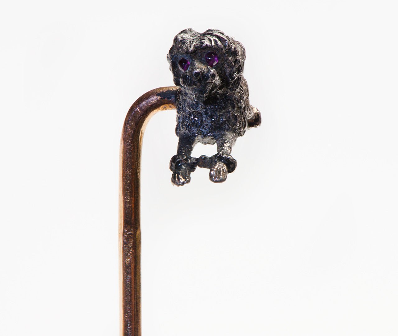 Antique French 18K Gold Silver Poodle Stick Pin