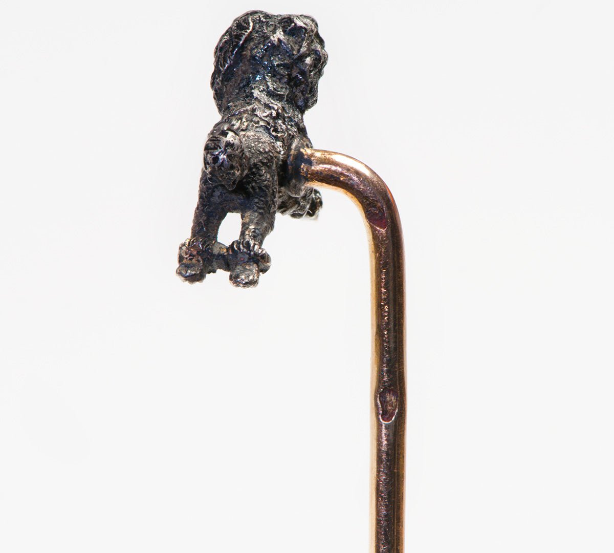 Antique French 18K Gold Silver Poodle Stick Pin