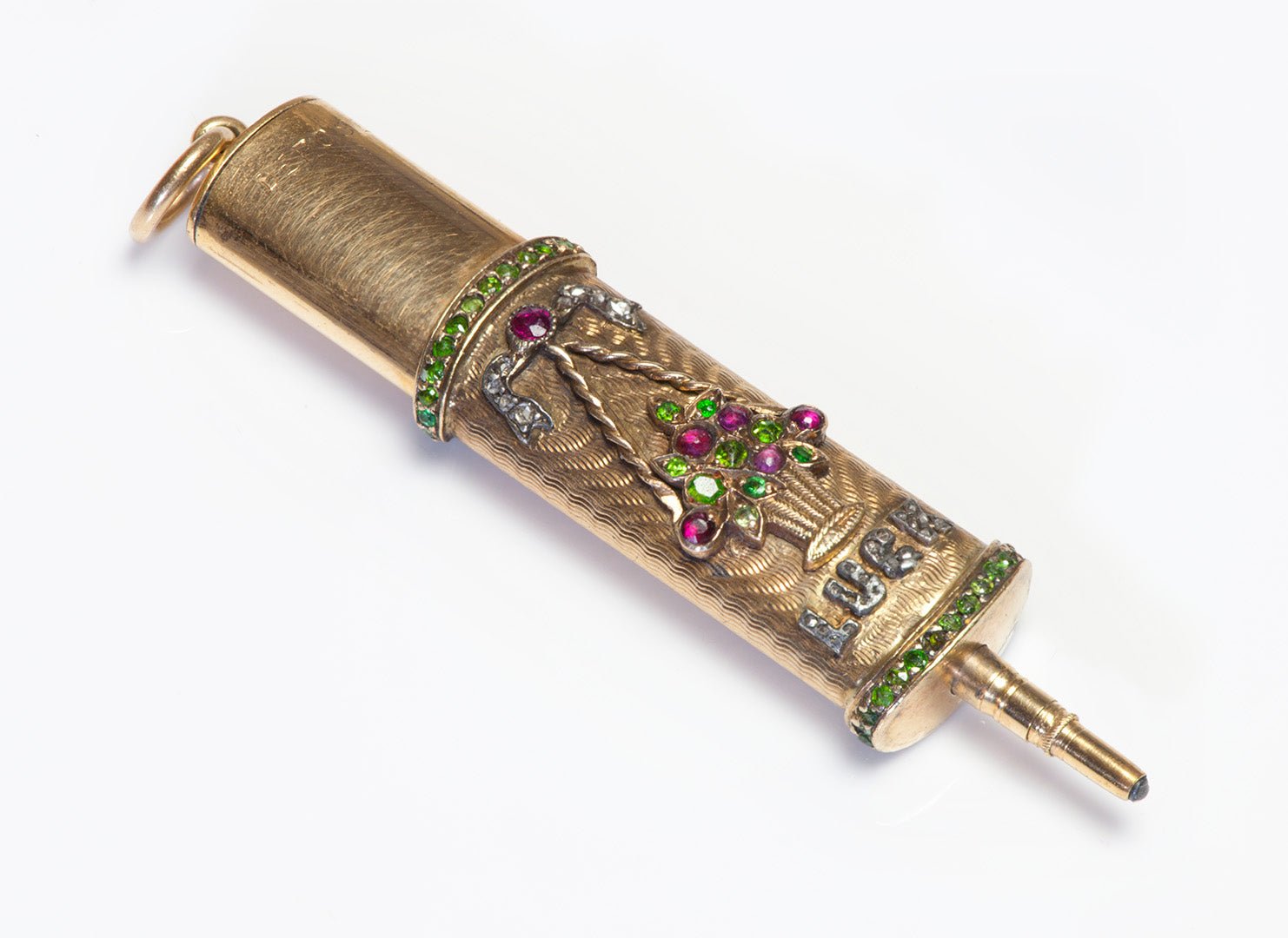 Antique French Demantoid Diamond Ruby Gold Pencil