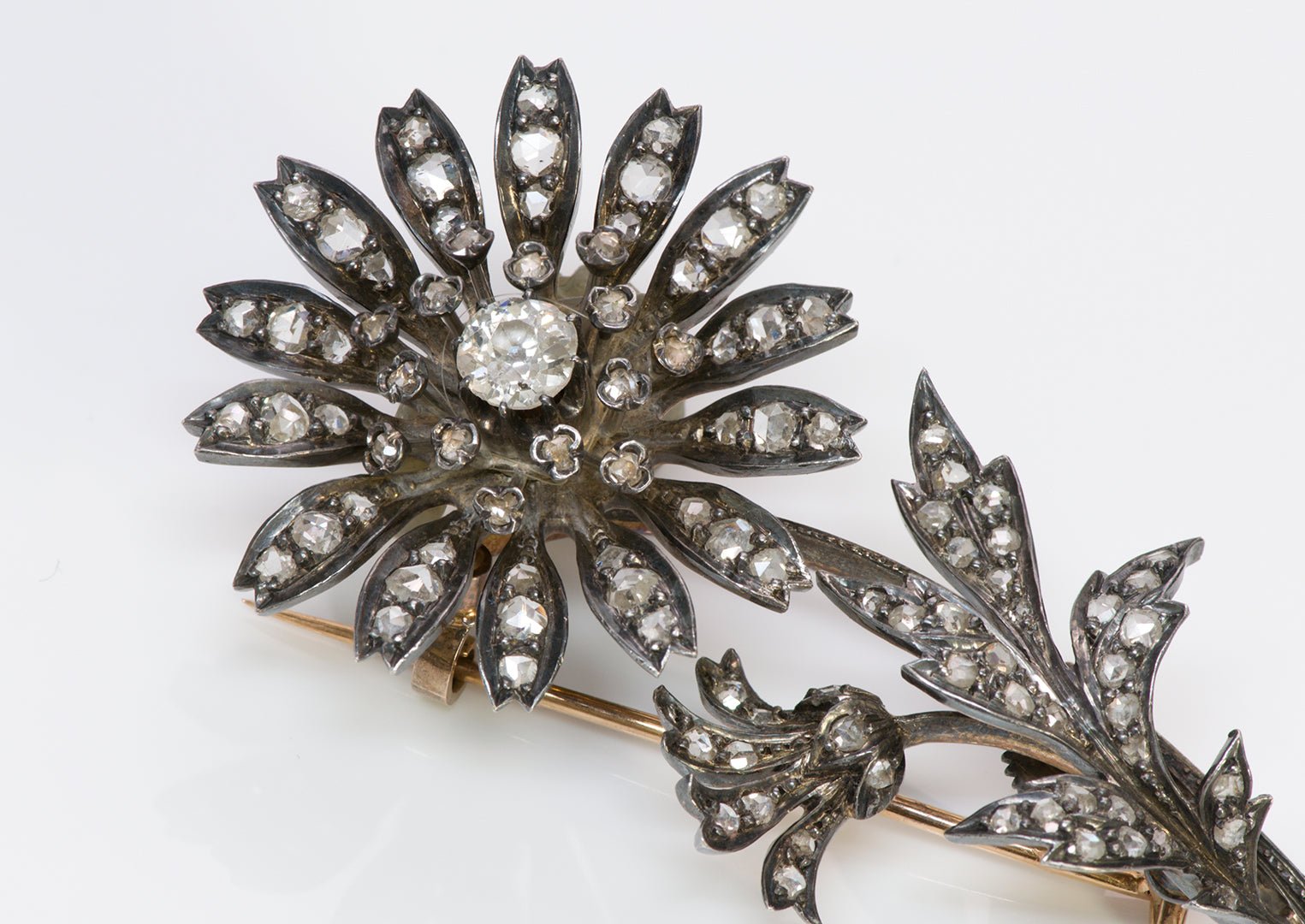 Antique French Diamond Tremblant Flower Brooch