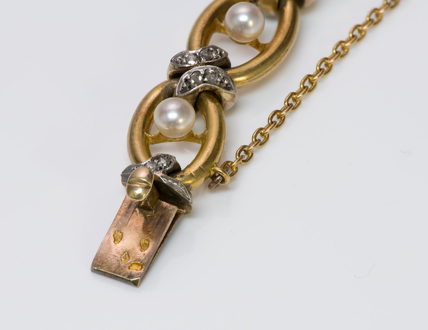 Antique French Gold Diamond & Pearl Bracelet