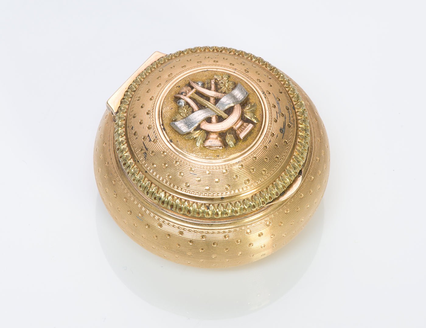 Antique French Multicolored 18K Gold Engraved Powder Box