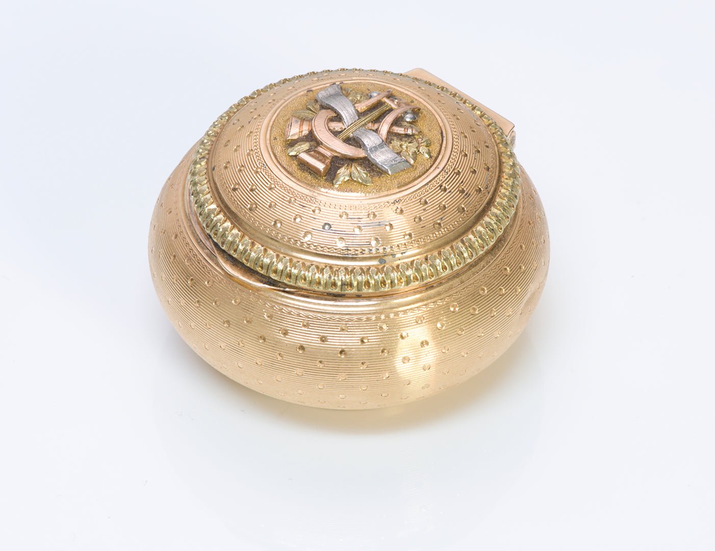 Antique French Multicolored 18K Gold Engraved Powder Box