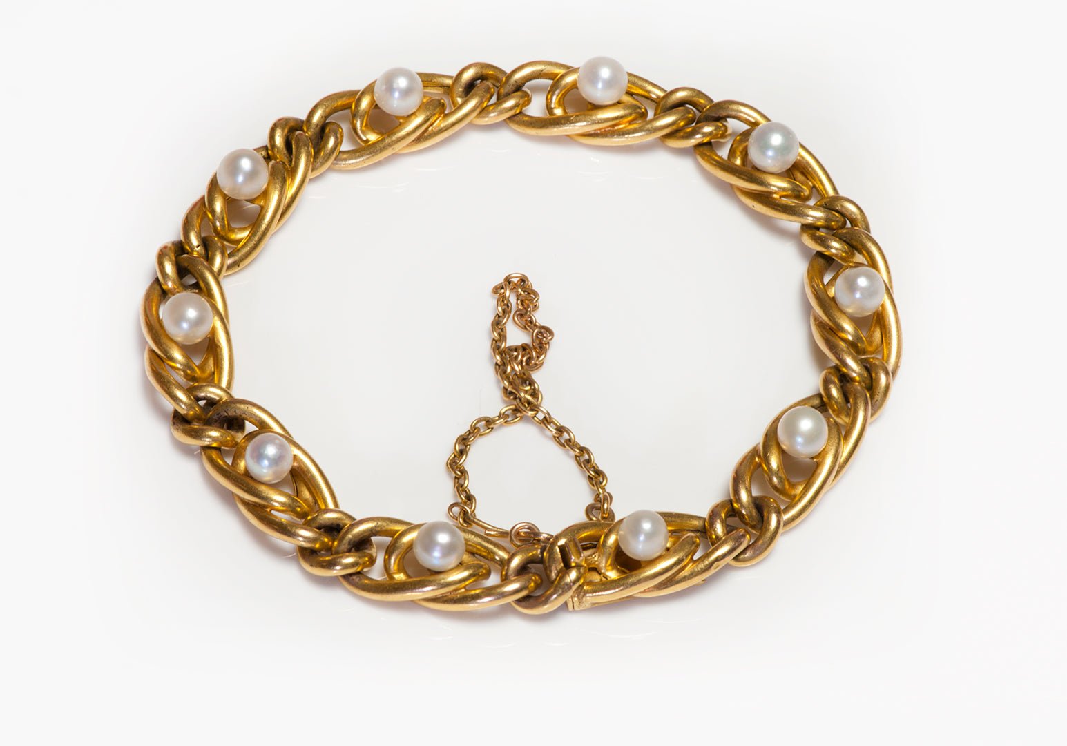 Antique French Pearl 18K Yellow Gold Link Bracelet