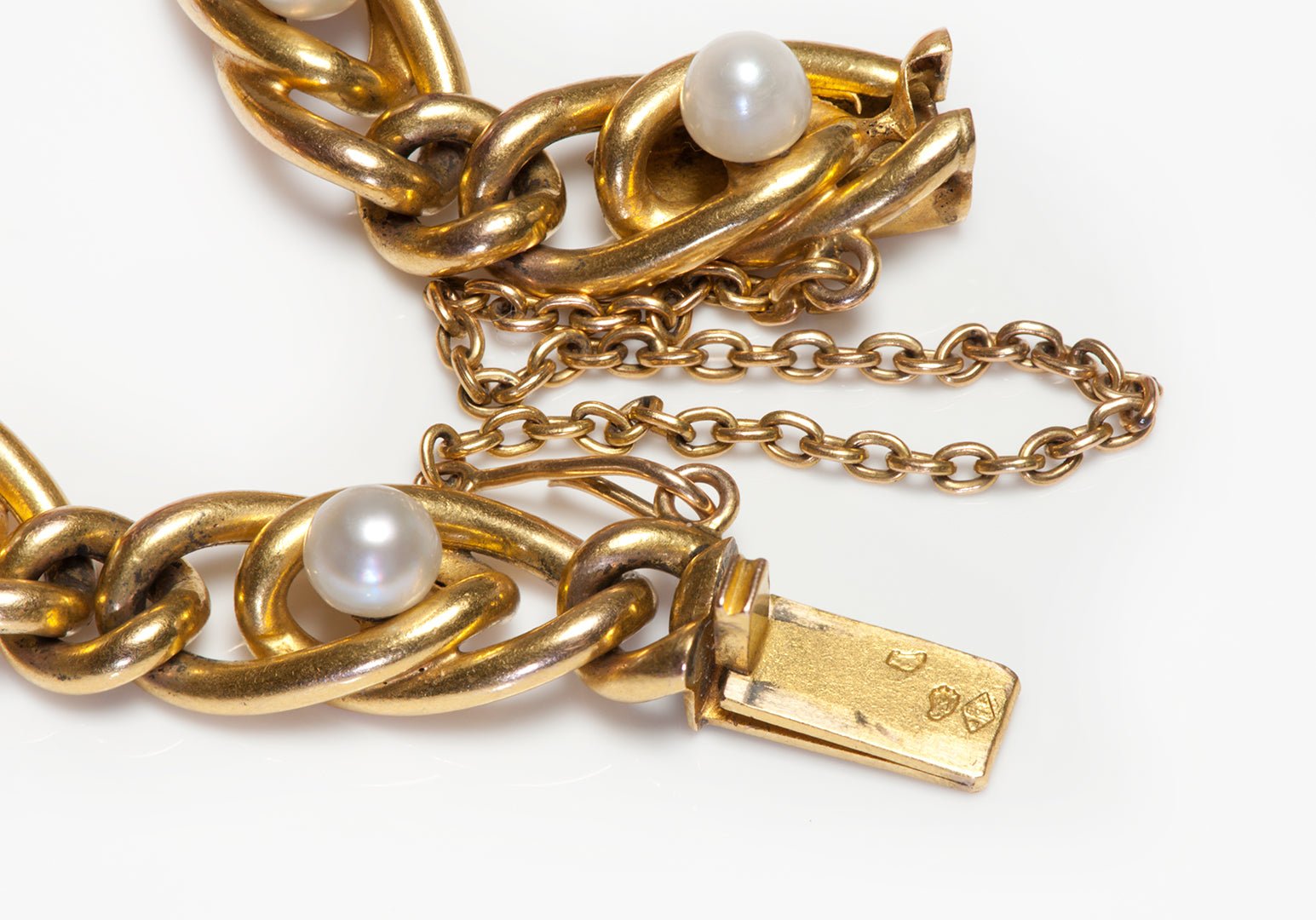 Antique French Pearl 18K Yellow Gold Link Bracelet