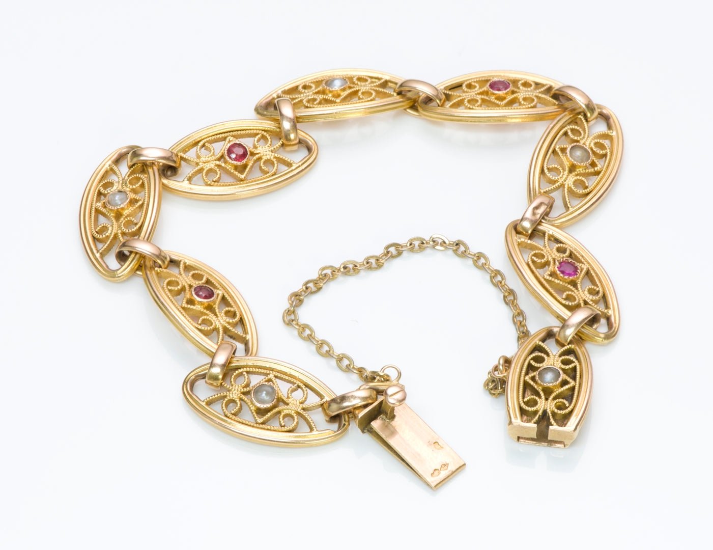 Antique French Ruby Pearl Gold Bracelet