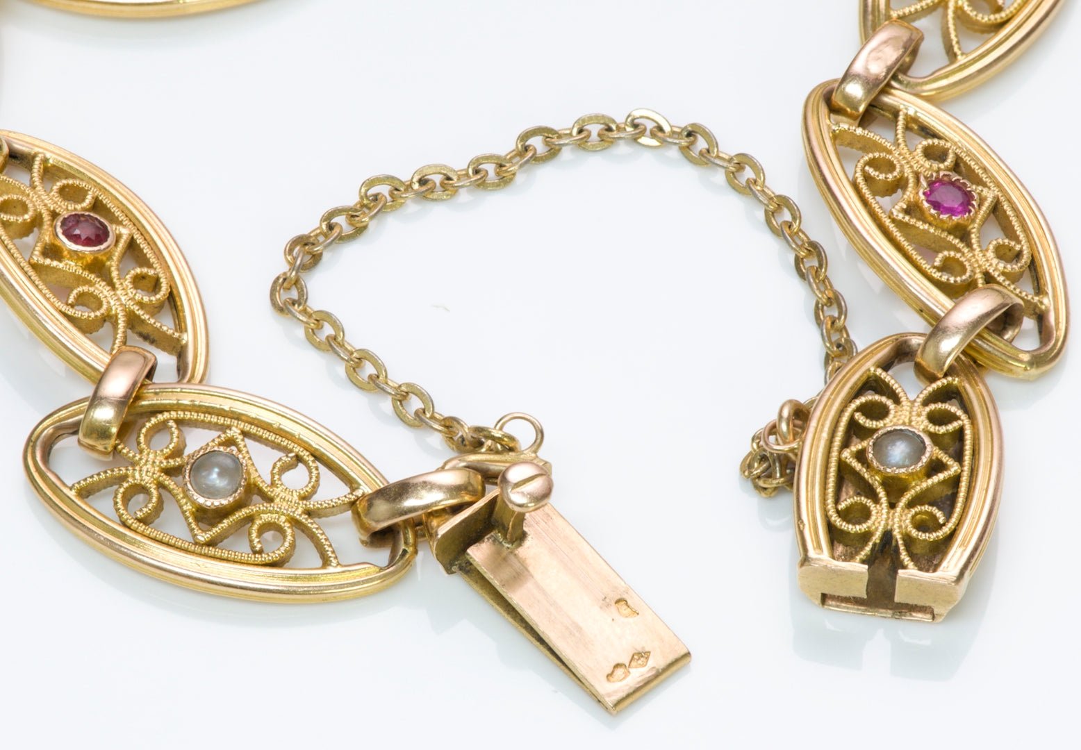 Antique French Ruby Pearl Gold Bracelet