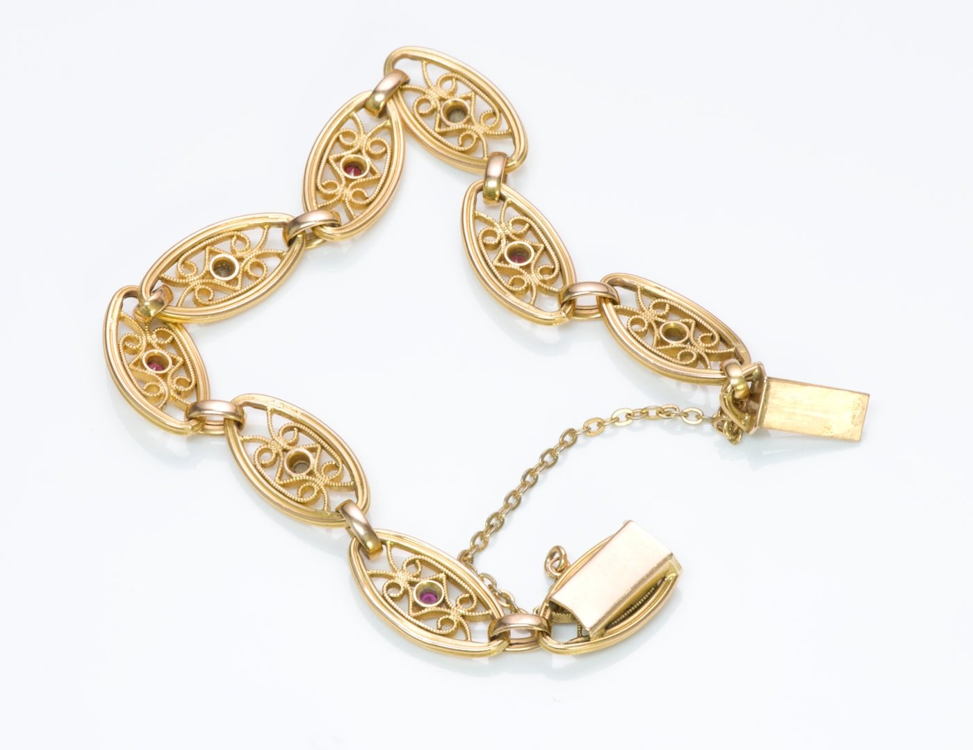 Antique French Ruby Pearl Gold Bracelet