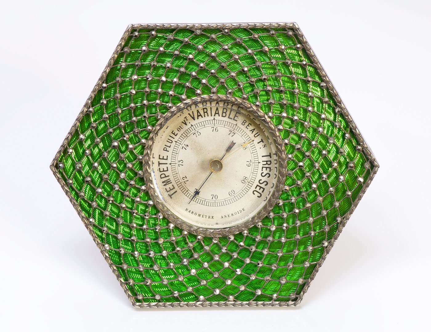 Antique French Silver Enamel Marcasite Thermometer