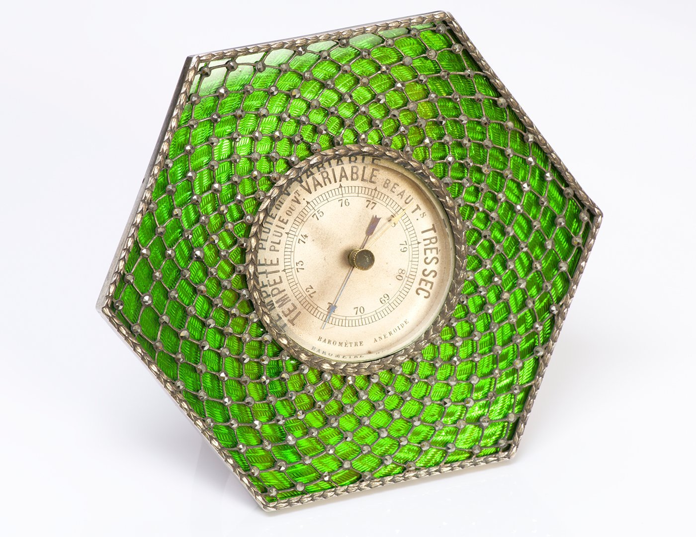 Antique French Silver Enamel Marcasite Thermometer