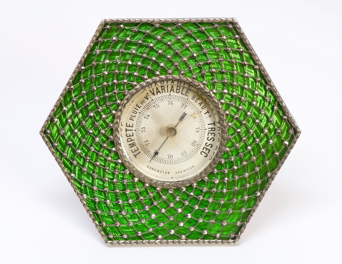 Antique French Silver Enamel Marcasite Thermometer