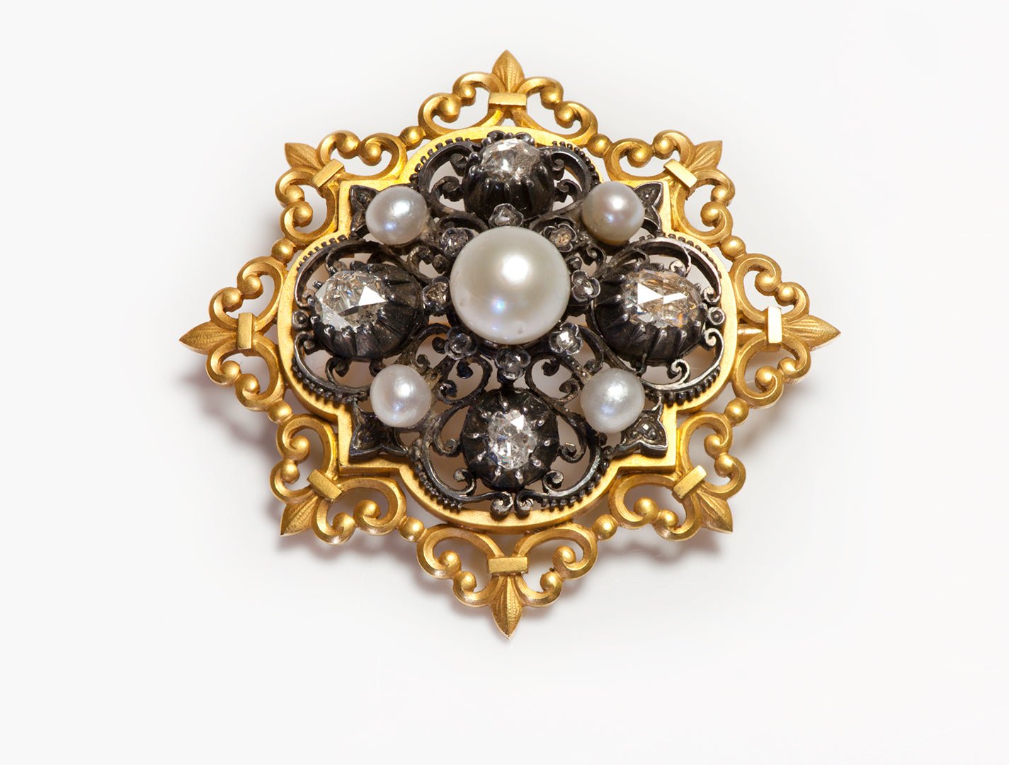 Antique Froment-Meurice Gold Diamond Pearl Brooch
