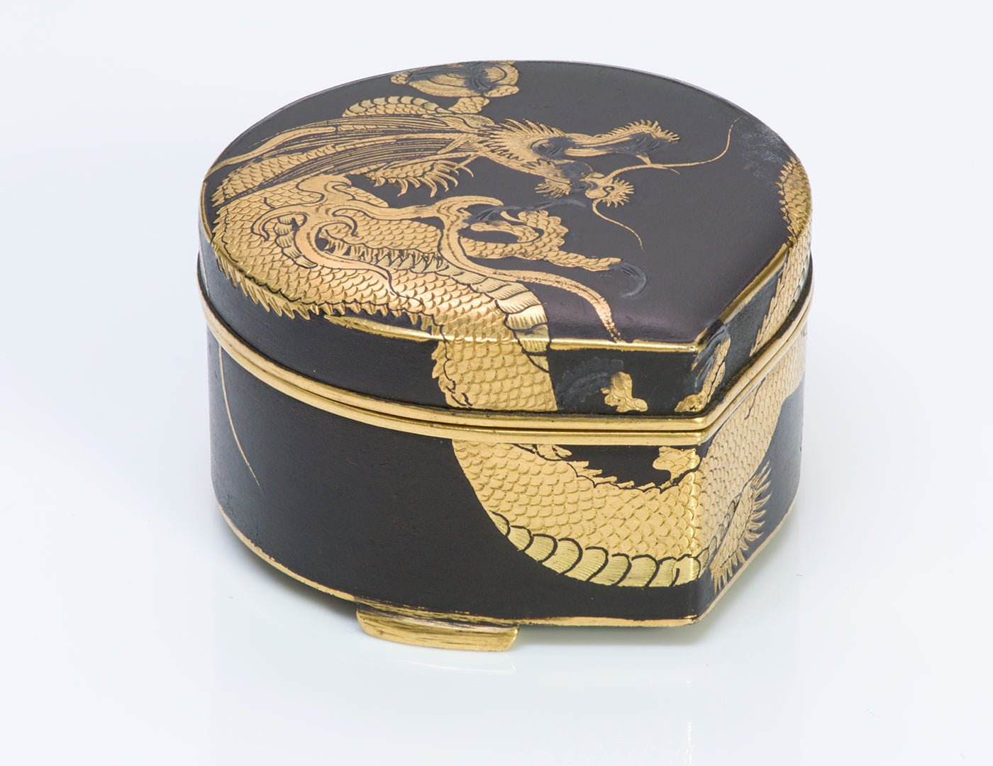 Antique Fujii Yoshitoyo Japanese Damascene 24K Gold Dragon Iron Box