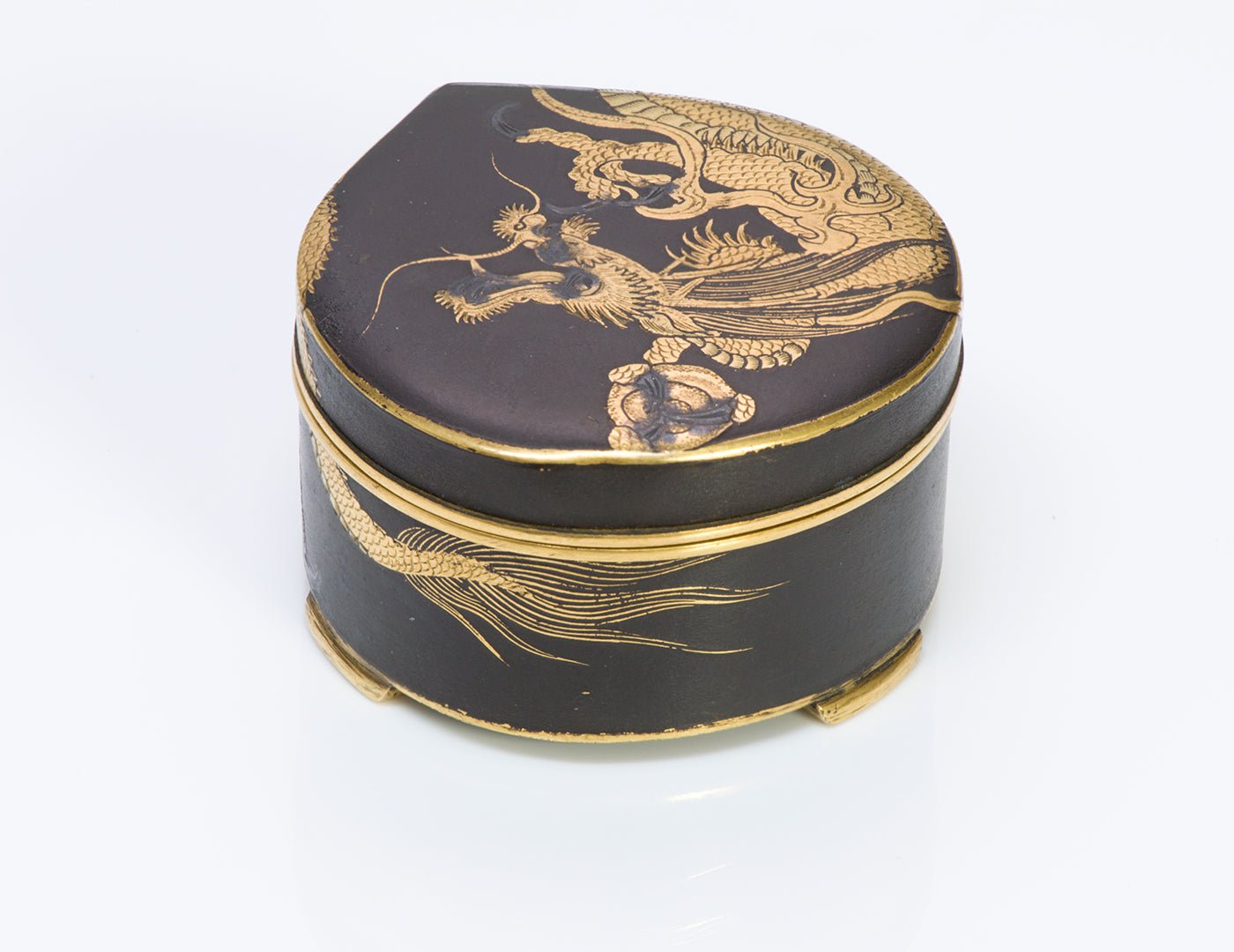Antique Fujii Yoshitoyo Japanese Damascene 24K Gold Dragon Iron Box
