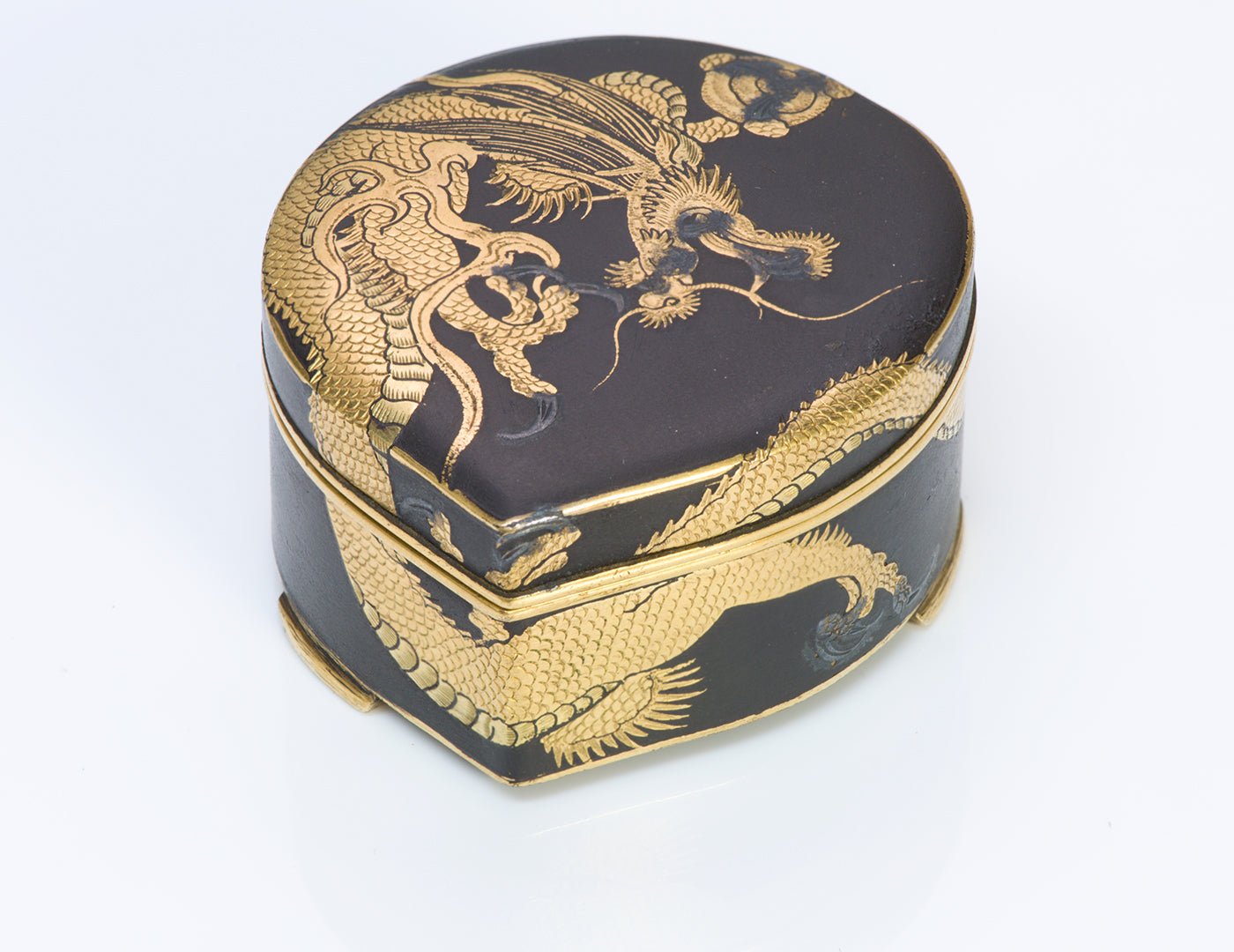 Antique Fujii Yoshitoyo Japanese Damascene 24K Gold Dragon Iron Box