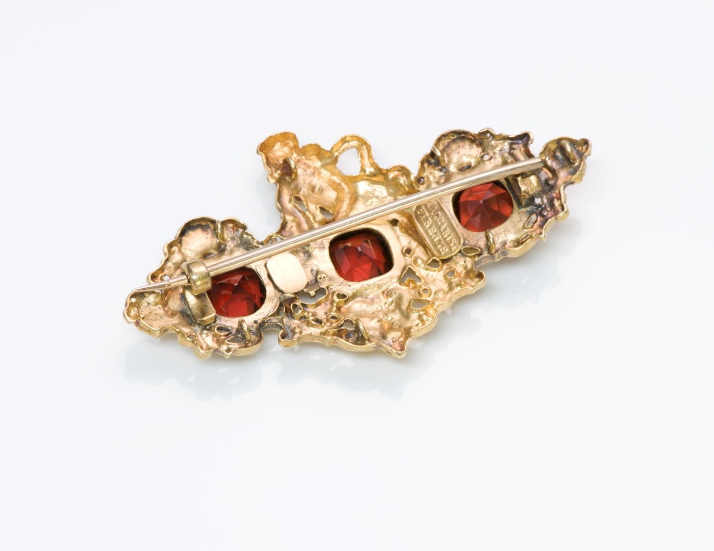 Antique G. Accarisi Firenze Garnet Gold Cherub Brooch