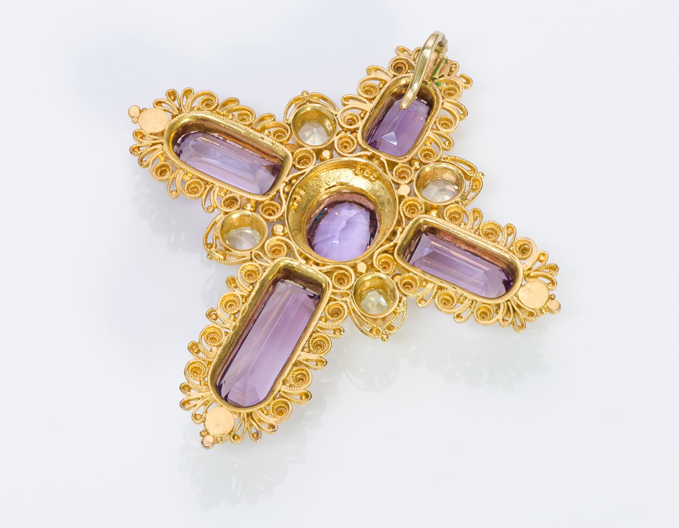 Antique Georgian Gold Amethyst Chrysolite Pearl Cross Pendant