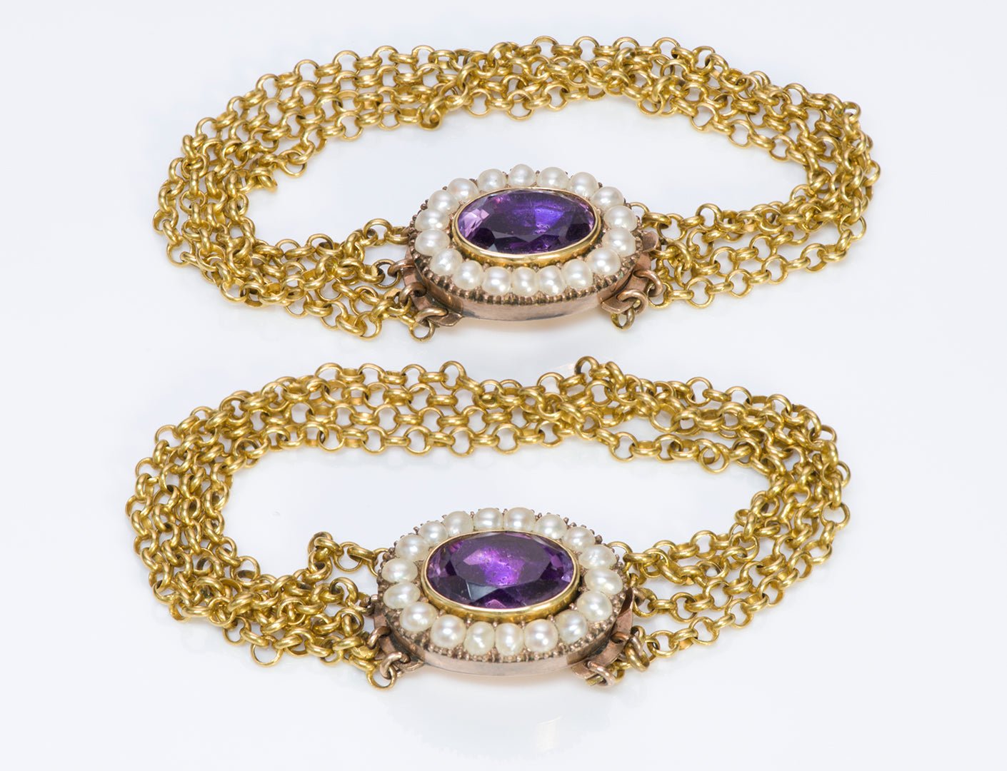 Antique Georgian Gold Amethyst Pearl Two Bracelet/Necklace