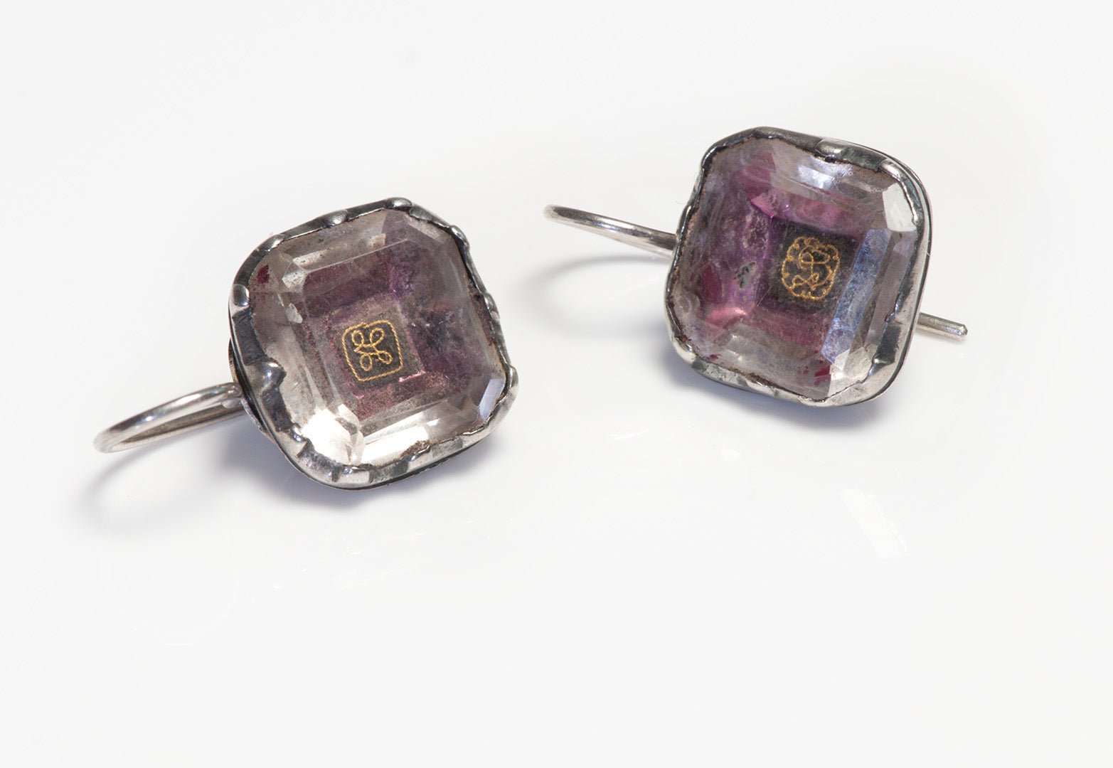 Antique Georgian Stuart Crystal Silver Earrings