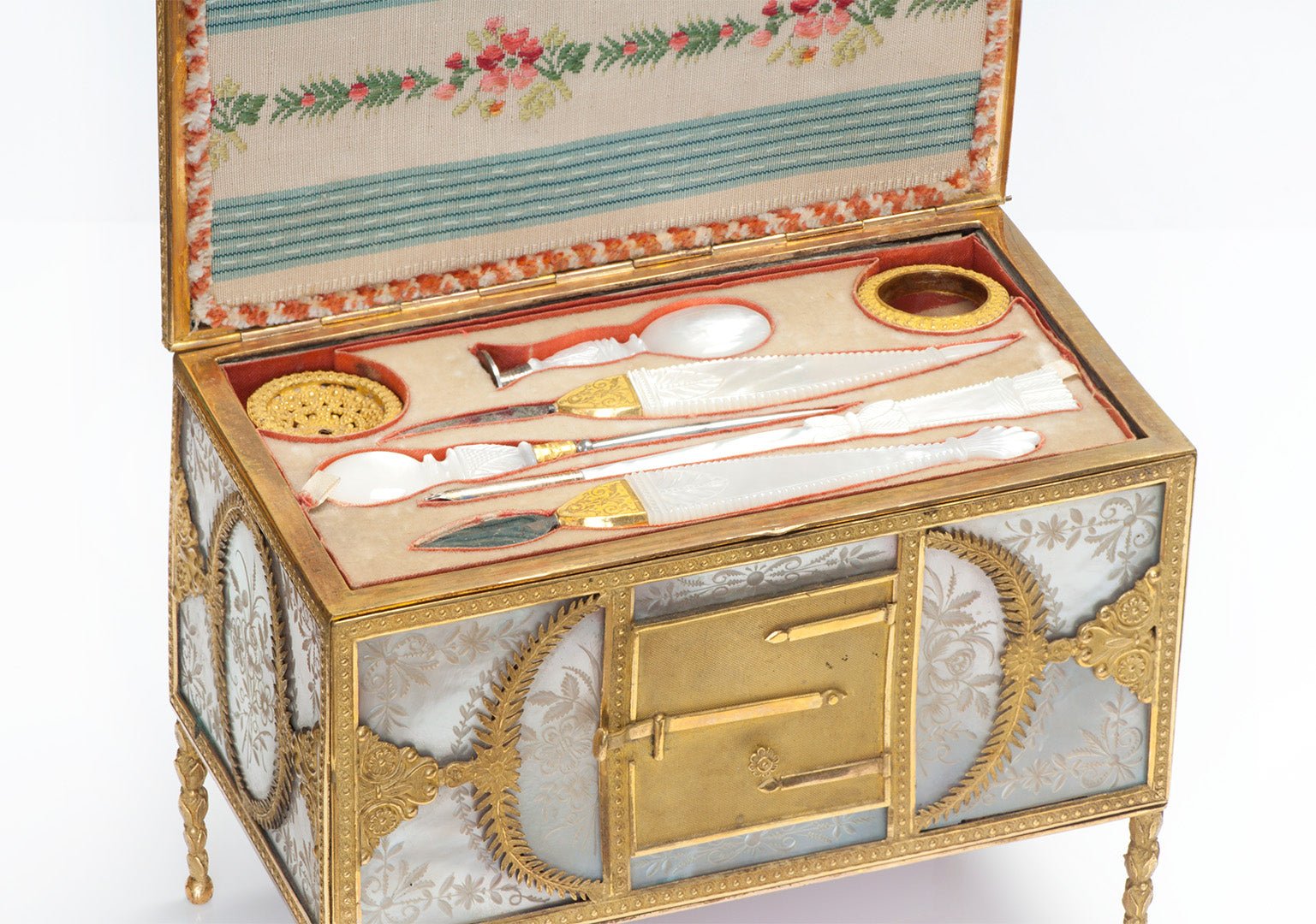Antique Gilt Bronze Mother of Pearl Writing Set