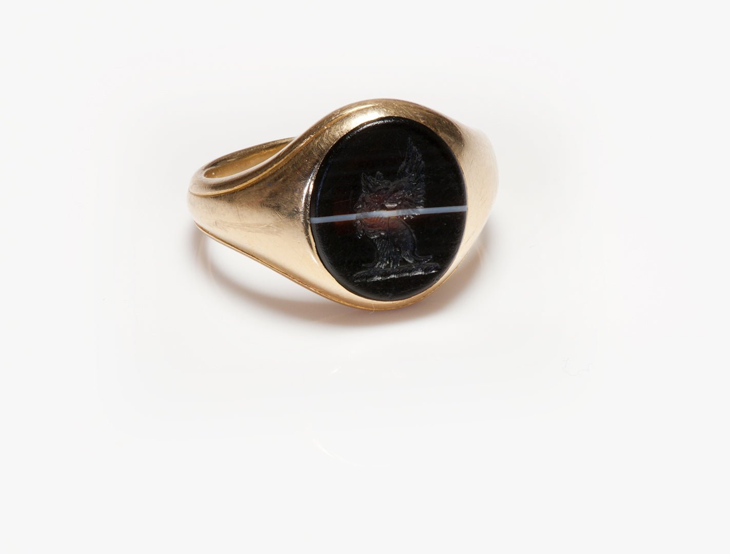 Antique Gold Agate Carved Crest Men's Ring