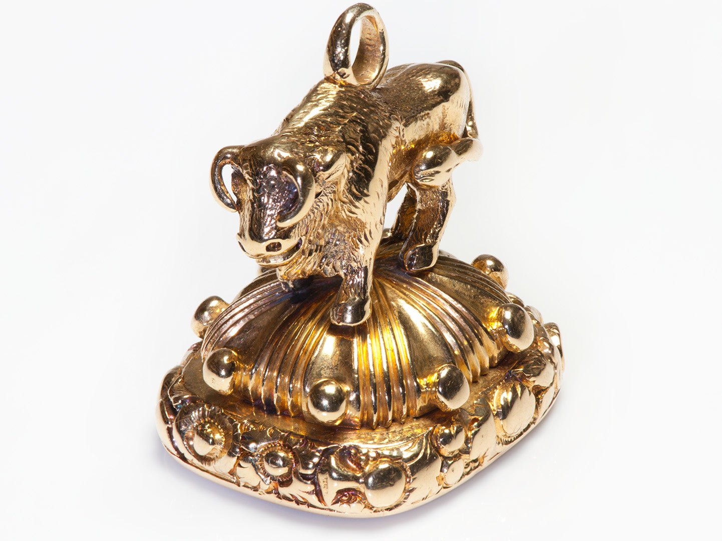Antique Gold Amethyst Bison Fob Seal