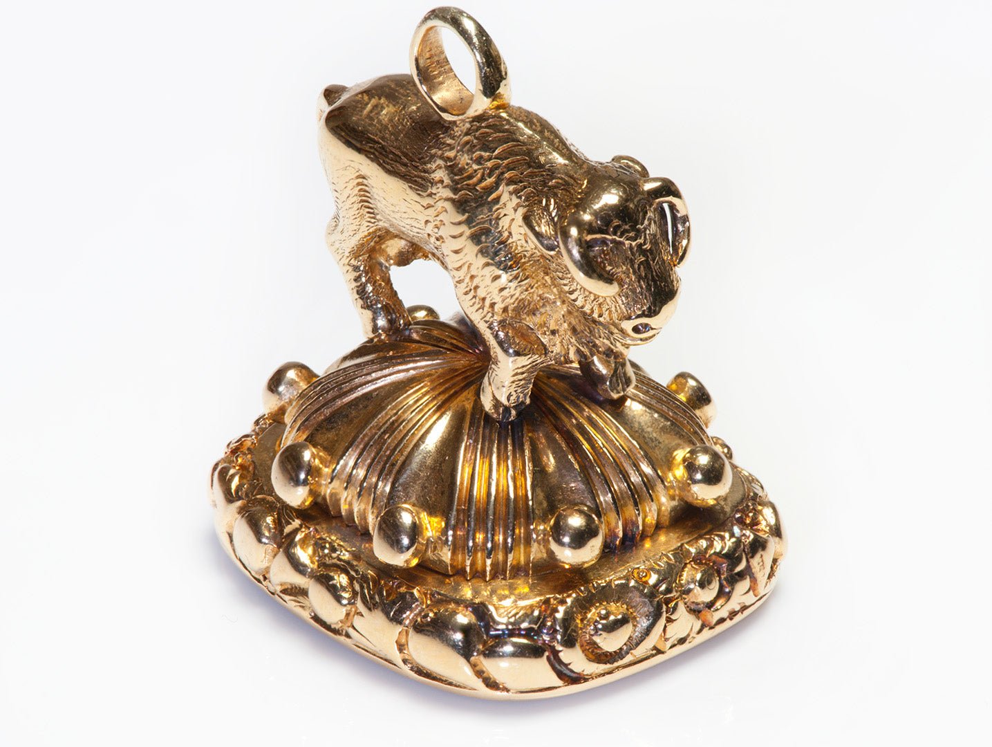 Antique Gold Amethyst Bison Fob Seal