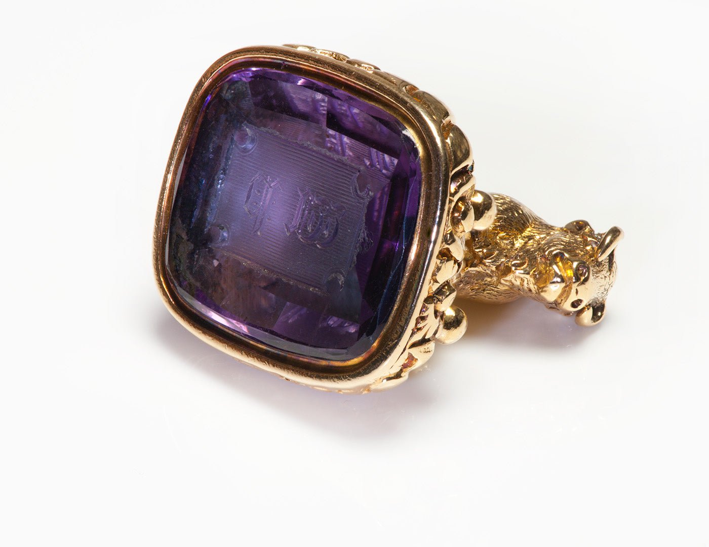 Antique Gold Amethyst Bison Fob Seal