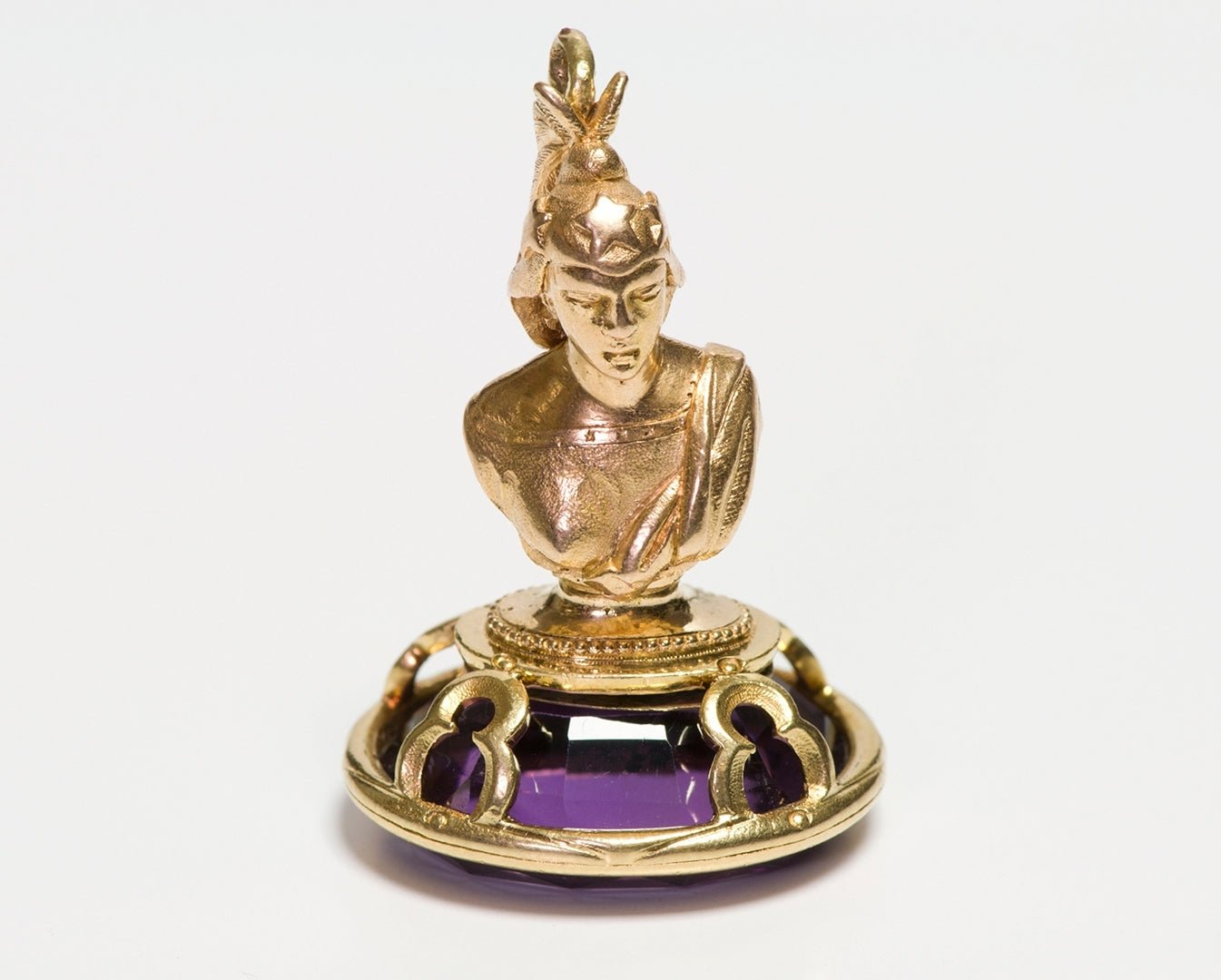 Antique Gold Amethyst Figural Fob