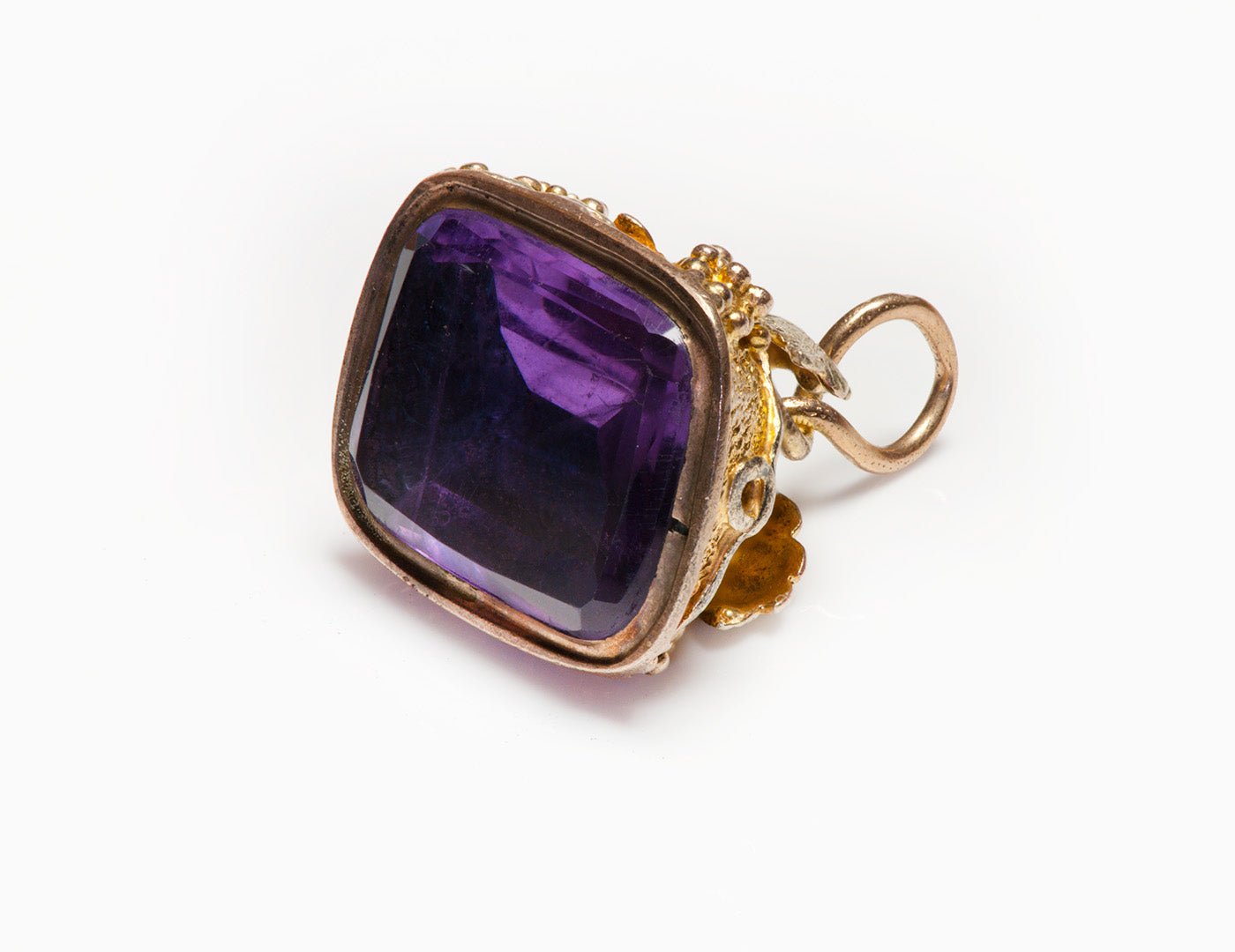 Antique Gold Amethyst Grape Motif Fob