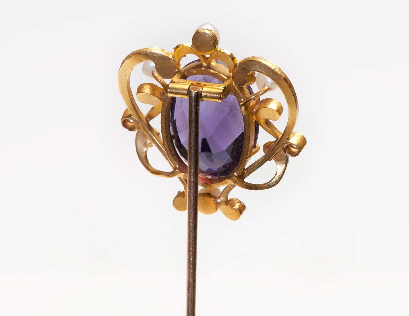 Antique Gold Amethyst Pearl Diamond Hat Pin