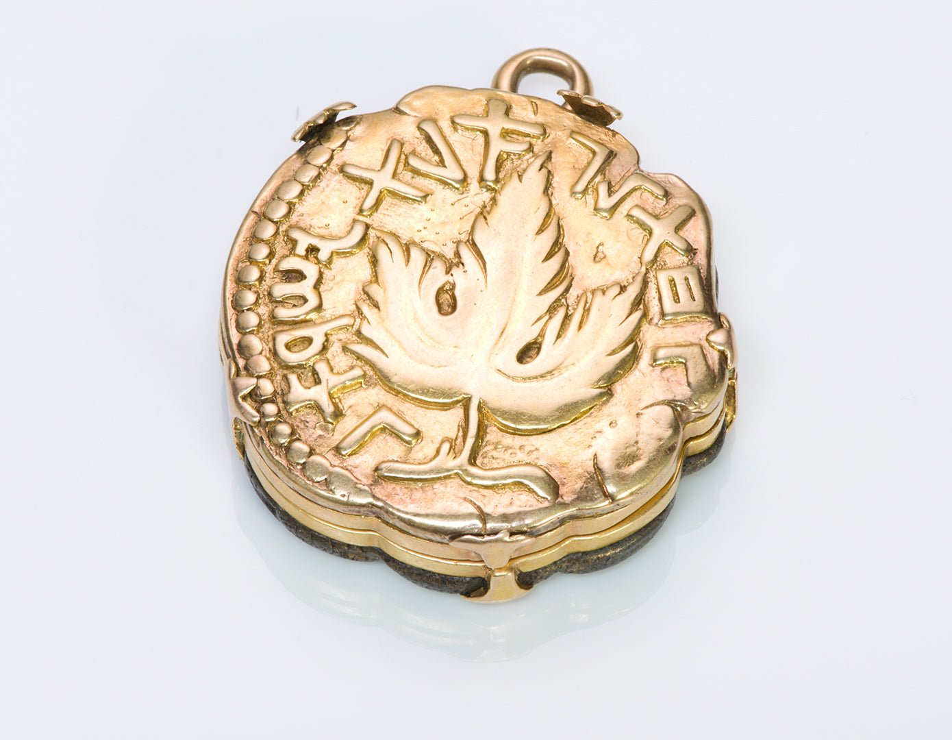 Antique Gold Ancient Coin & Iron Fob Pendant Locket Inset with Ruby Diamond