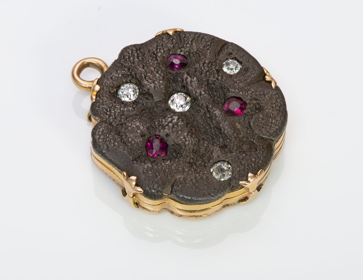 Antique Gold Ancient Coin & Iron Fob Pendant Locket Inset with Ruby Diamond